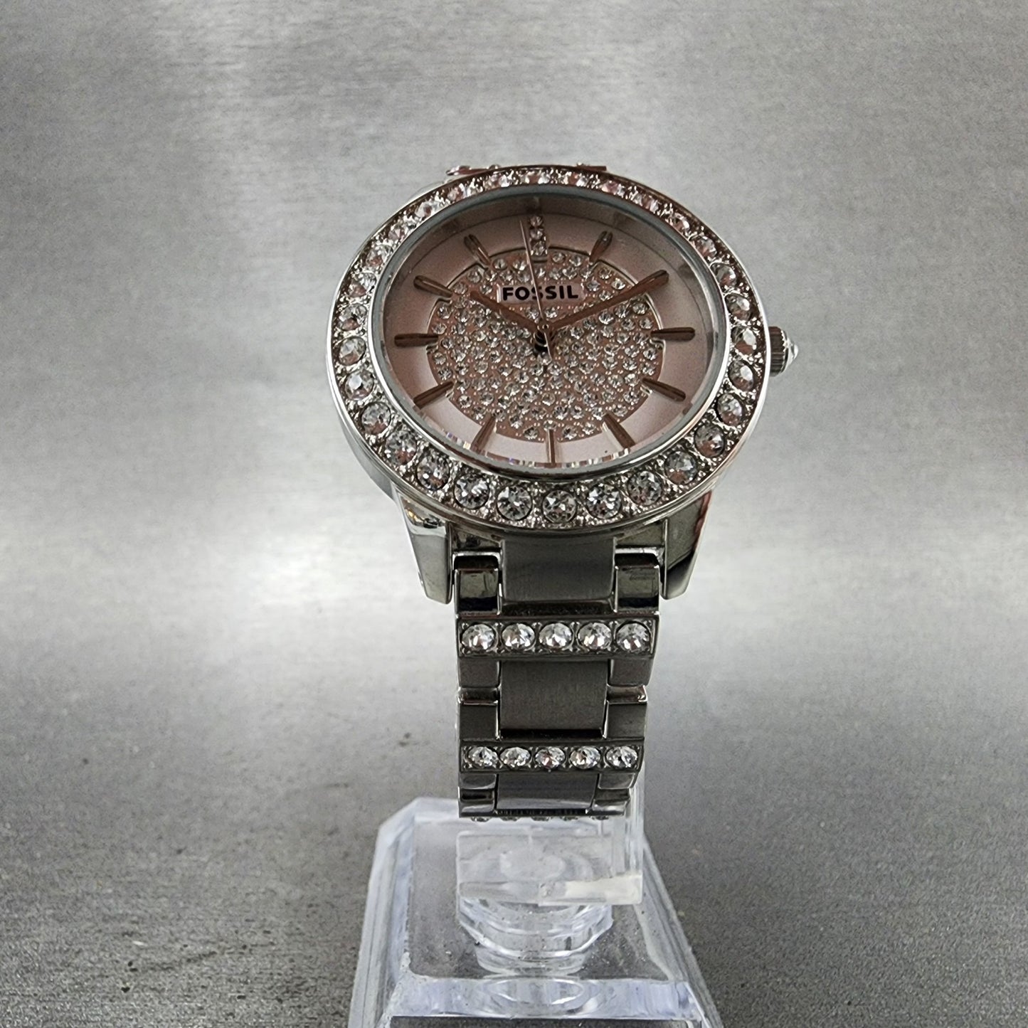 Fossil Watch Women 34mm Silver Dial Silver Tone Round ES3097 New Battery6