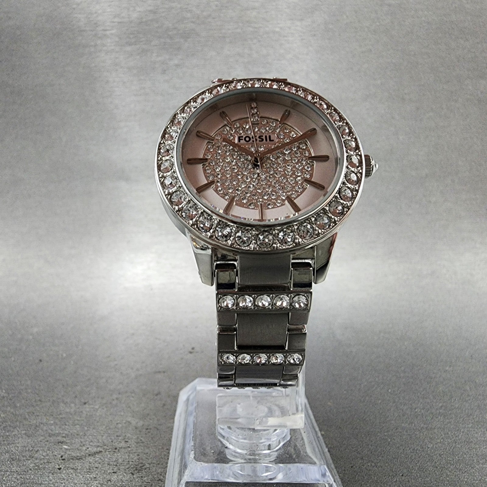 Fossil Watch Women 34mm Silver Dial Silver Tone Round ES3097 New Battery6