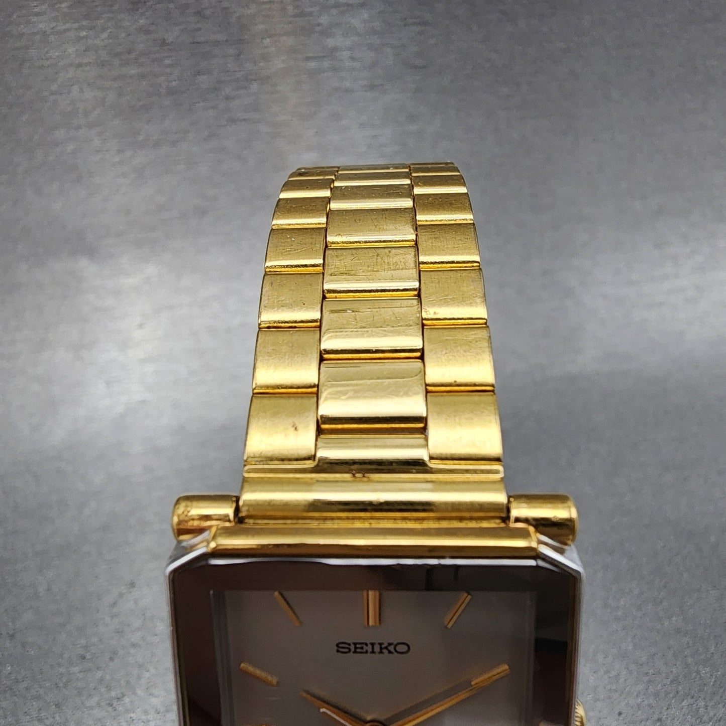 Seiko Tank Watch Men 25mm Gray Dial Gold Tone Rectangle 5p315a80 New Battery4