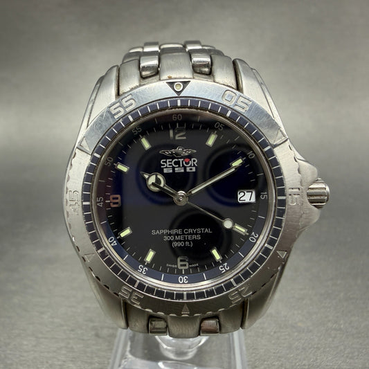 Sector 650 Dive Watch men 38mm Blue Dial Steel Date Round New Battery0
