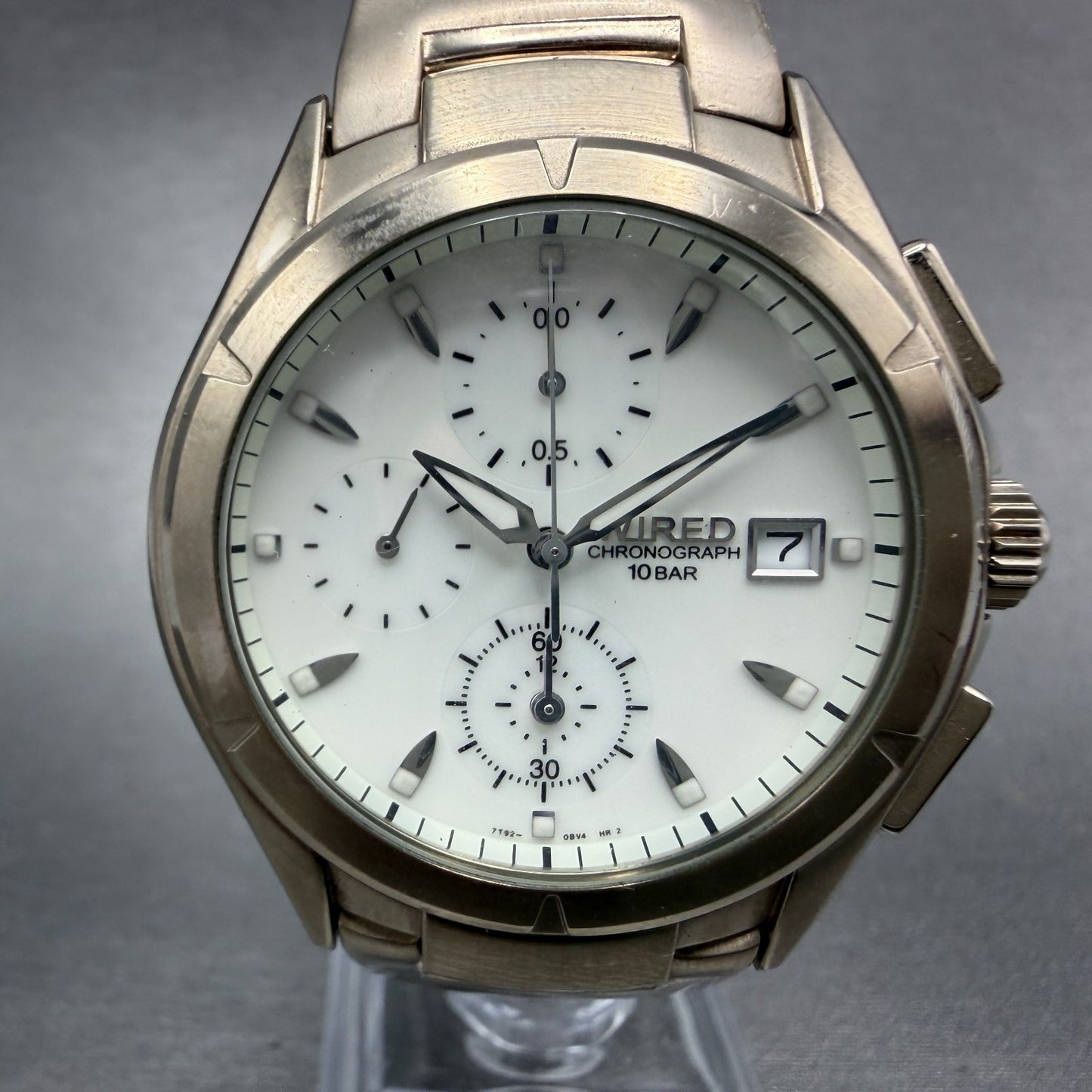 Seiko Wired Chronograph Watch Men 39mm White Dial Steel Date 7T92-0BX0 New Batt0