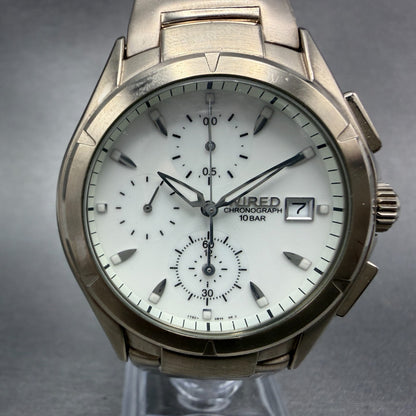 Seiko Wired Chronograph Watch Men 39mm White Dial Steel Date 7T92-0BX0 New Batt0