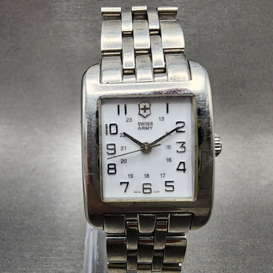 Swiss Army Alliance Tank Watch Women 22mm White Dial Steel Rectangle New Battery0