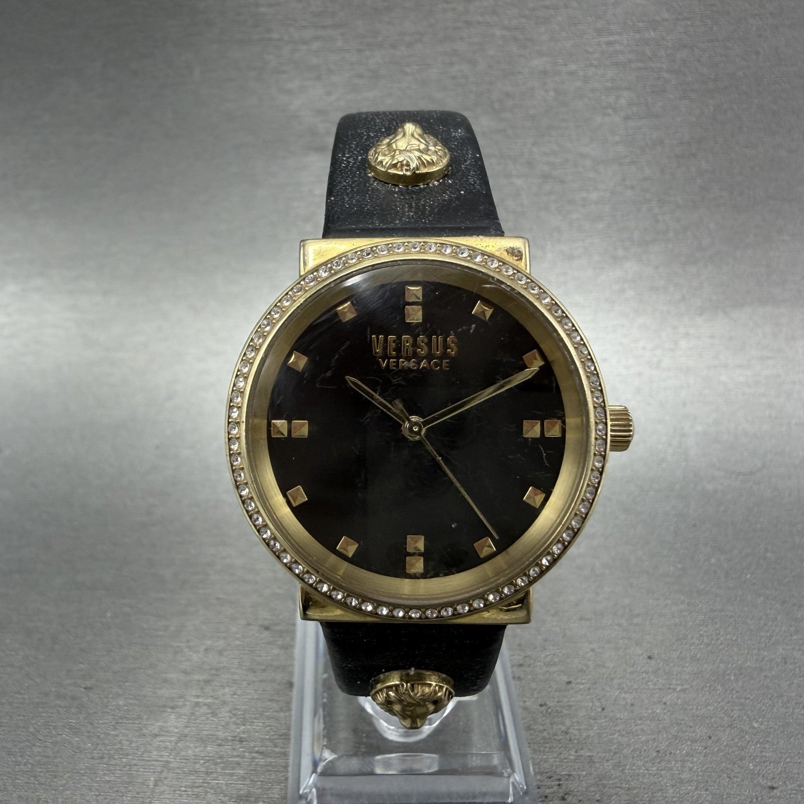 Versus Versace Watch Women 35mm Black Dial Gold Tone Round New Battery0