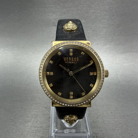 Versus Versace Watch Women 35mm Black Dial Gold Tone Round New Battery0