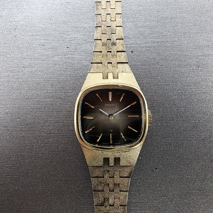 VTG Seiko Watch Women 19mm Brown Dial Gold Tone Rectangle READ!!!!!! Manual0