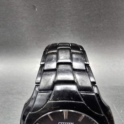 Citizen Eco-Drive Watch Men 38mm Black Dial Black Tone Date E111-S063426 Runs JP4