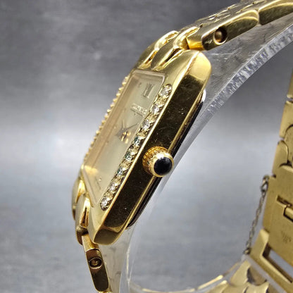 Wittnauer Tank Watch Women 19mm Champagne Dial Gold Tone Diamond Bezel New Batt2