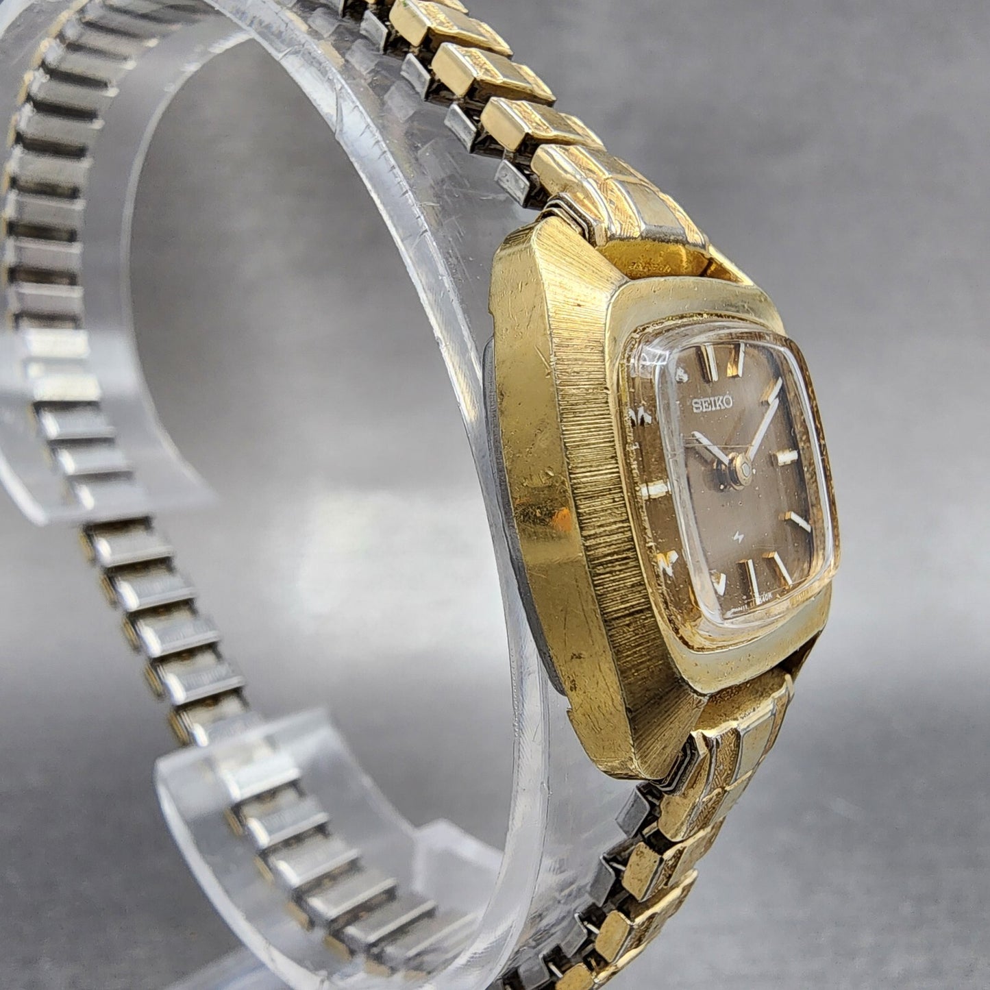 Seiko Watch Women 29mm Gold Dial Gold Tone Rectangle Manual Wind Runs 1134997