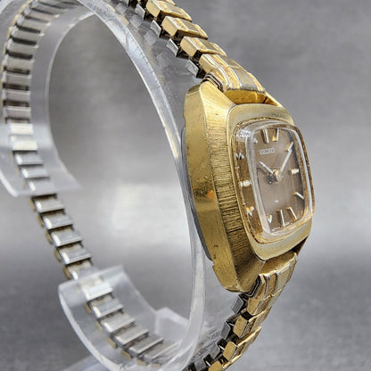 Seiko Watch Women 29mm Gold Dial Gold Tone Rectangle Manual Wind Runs 1134997