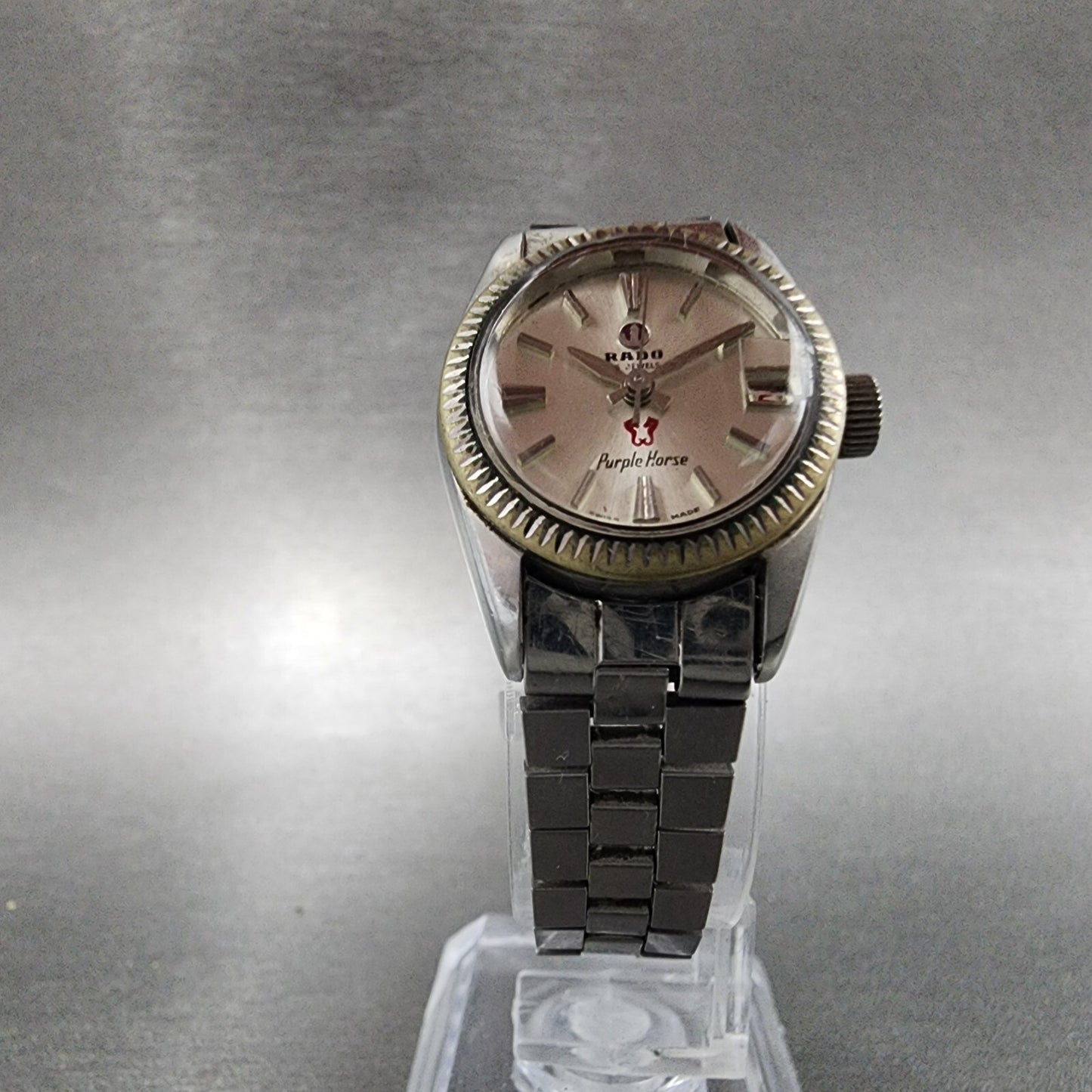 Rado Purple Horse Watch Women 22mm Silver Dial Steel Date Round Automatic Runs5
