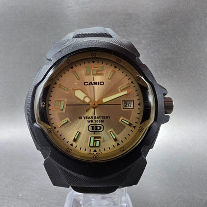 Casio MW-600 Watch Men 39mm Gold Dial Black Tone Date Round New Battery JP5