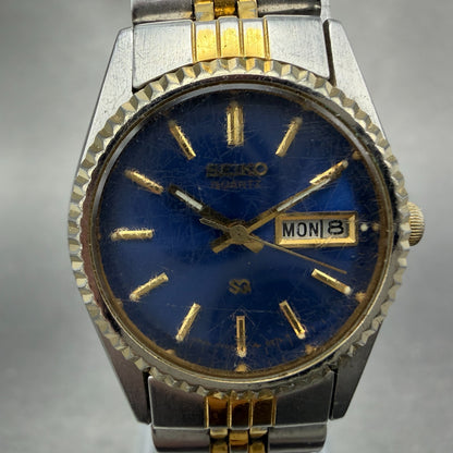 Seiko SQ Watch Women 24mm Blue Dial Two Tone Daydate Round New Battery ABHS1