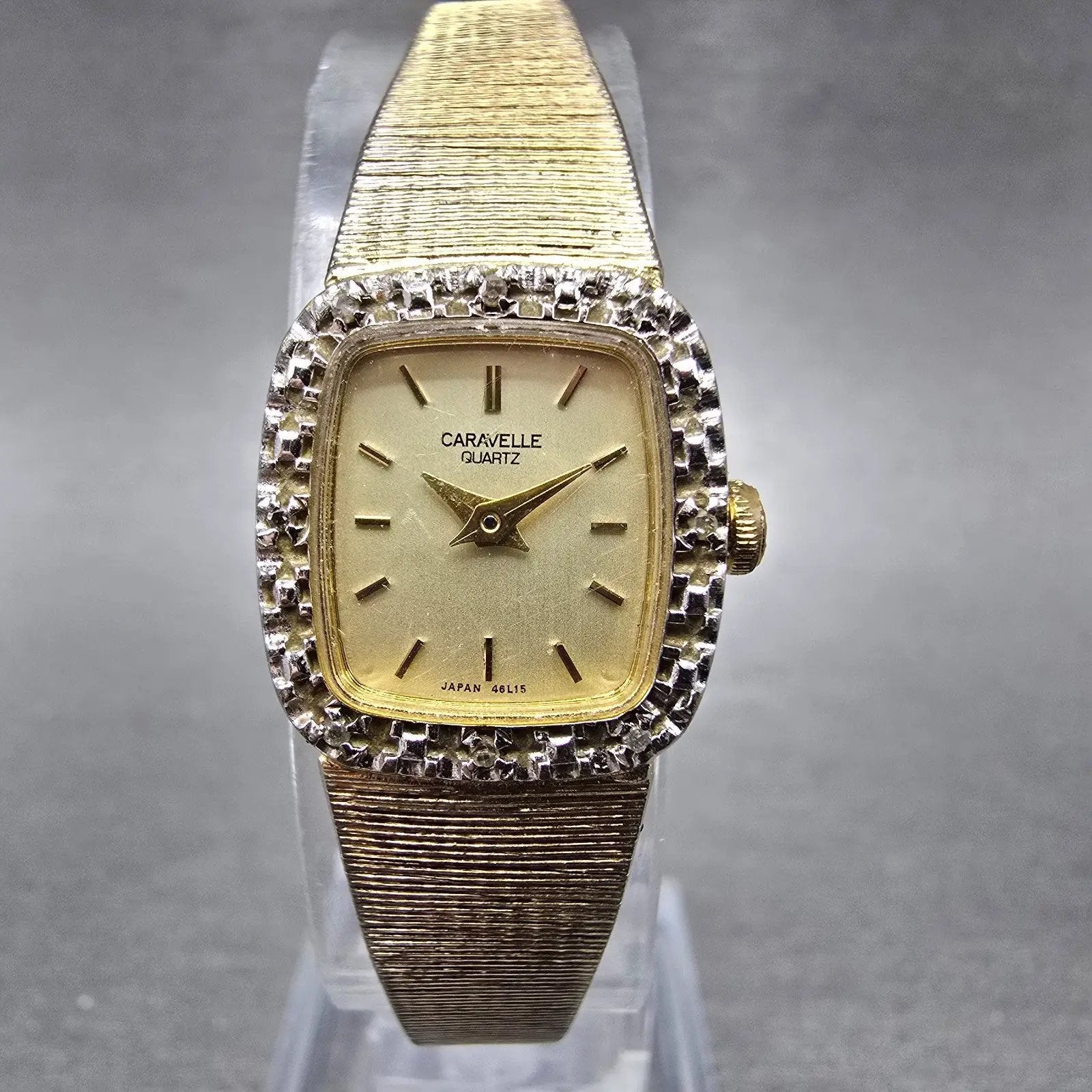 Bulova Caravelle Watch Women 17mm Champagne Gold Tone Recatngle 46L15 NewBattery0