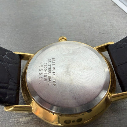 Seiko Watch Men 32mm White Dial Gold Tone Round 7800-8019 New Battery Vintage GH9