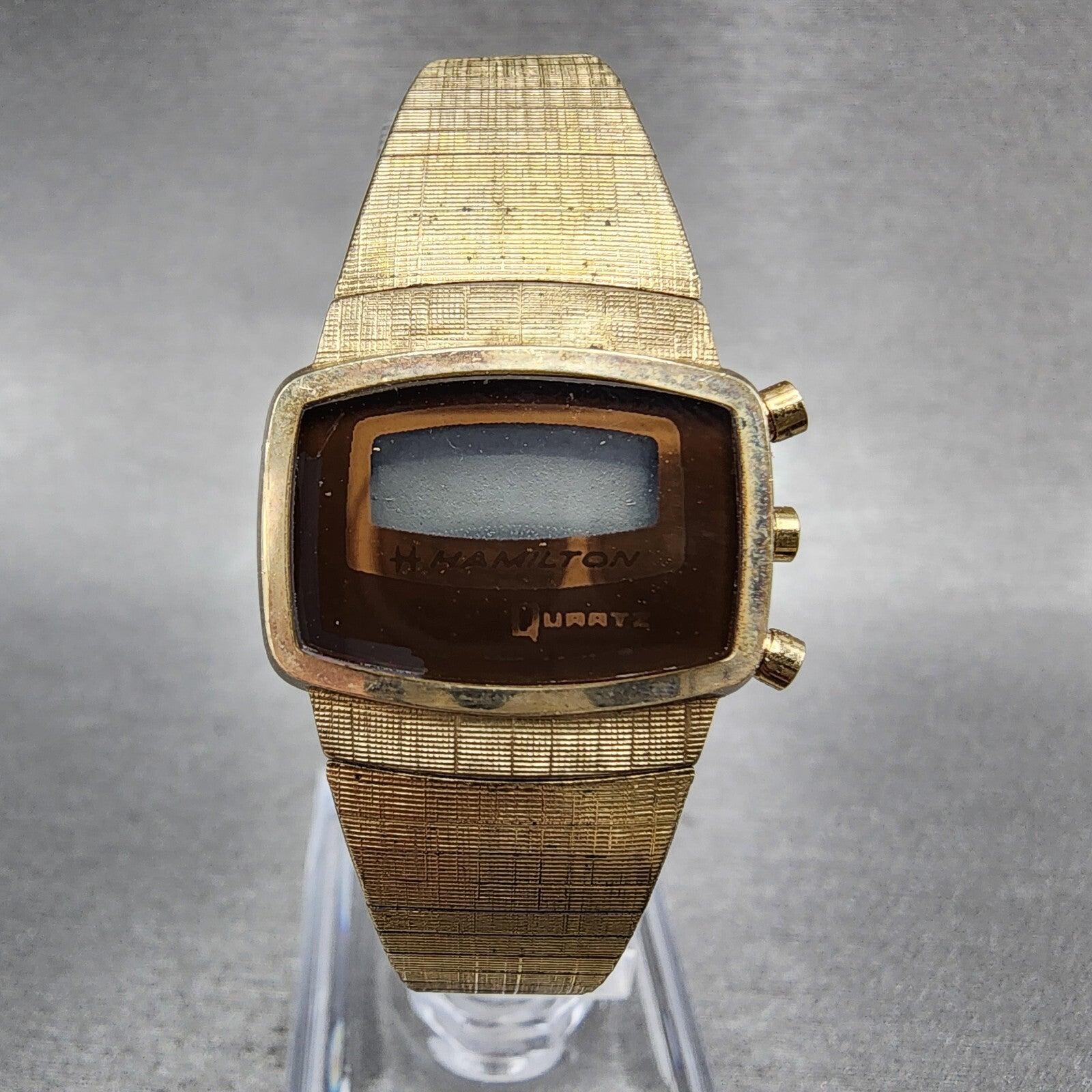 Hamilton Digital Watch Women 23mm LCD Brown Dial Gold Tone PARTS0