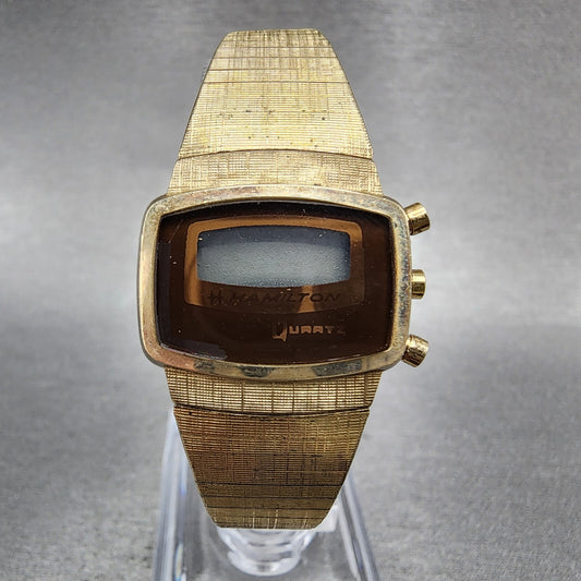 Hamilton Digital Watch Women 23mm LCD Brown Dial Gold Tone PARTS0