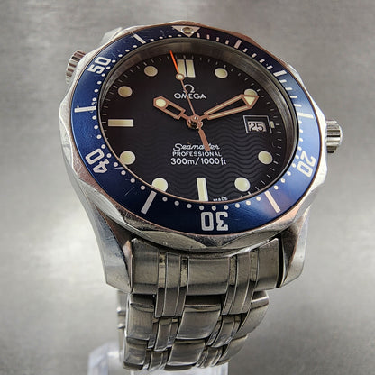 Omega Seamaster 196.1522 Diver 300 Watch Men 37.5mm Blue Dial Stainless Steel Date Blue Bezel