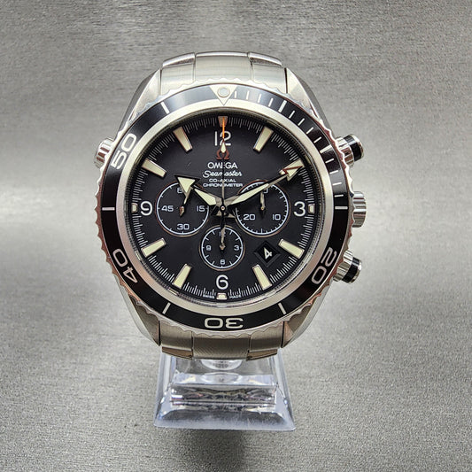 Omega Seamaster Planet Ocean Chronograph Watch Men 46.5mm Black Dial Stainless Steel Date Automatic