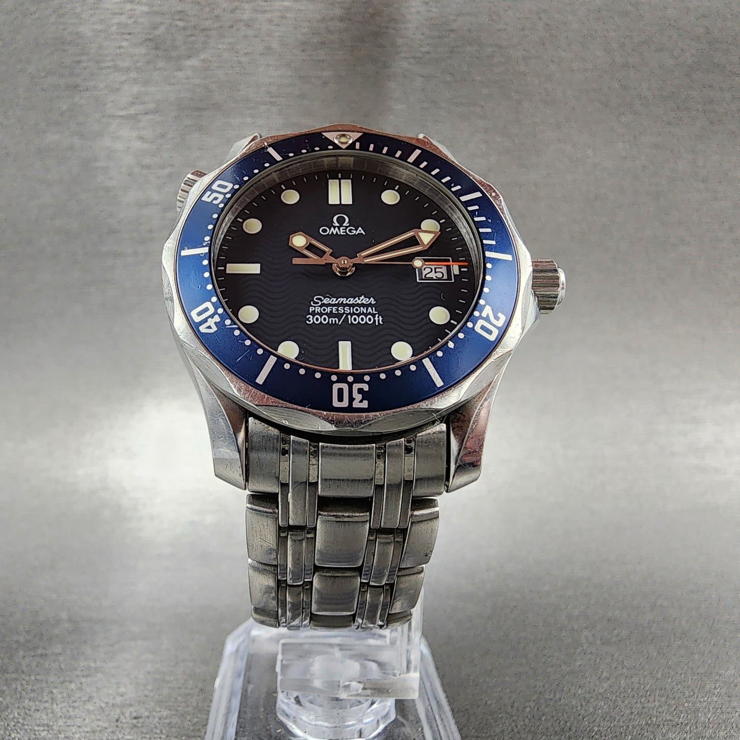 Omega Seamaster 196.1522 Diver 300 Watch Men 37.5mm Blue Dial Stainless Steel Date Blue Bezel