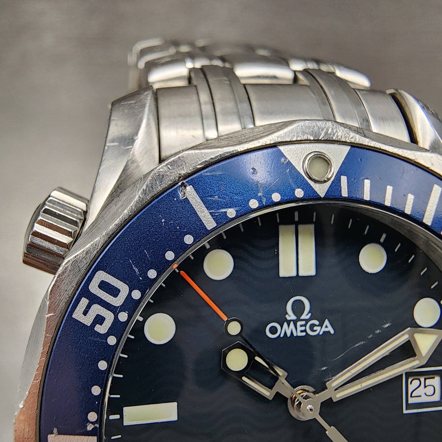 Omega Seamaster 196.1522 Diver 300 Watch Men 37.5mm Blue Dial Stainless Steel Date Blue Bezel