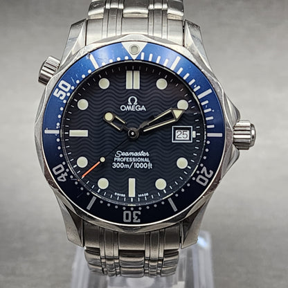 Omega Seamaster 196.1522 Diver 300 Watch Men 37.5mm Blue Dial Stainless Steel Date Blue Bezel