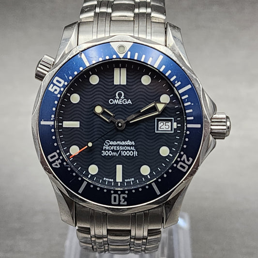 Omega Seamaster 196.1522 Diver 300 Watch Men 37.5mm Blue Dial Stainless Steel Date Blue Bezel