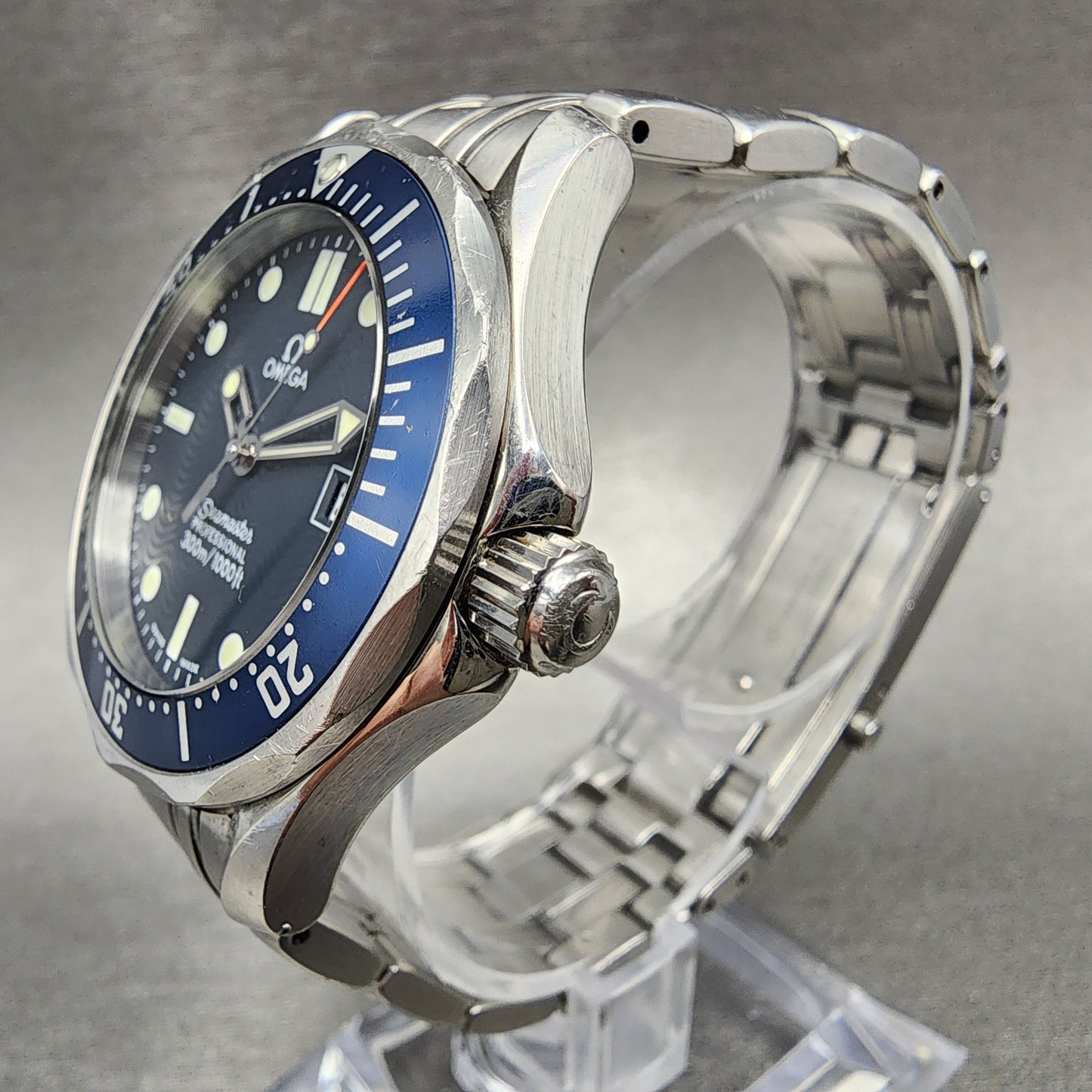 Omega Seamaster 196.1522 Diver 300 Watch Men 37.5mm Blue Dial Stainless Steel Date Blue Bezel